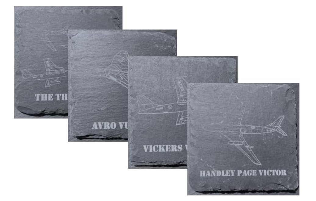 Vintage Aircraft Slate Coaster Set, V-Bomber Collection, 4-Piece