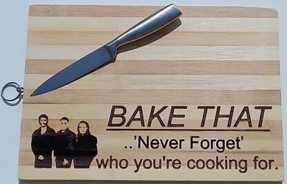 Novelty Take That Themed Bamboo Chopping/Serving Board with Engraved Design, Large Kitchen Board (34 cm x 24 cm) with Hanging Ring, Cooking Quote - Image 2