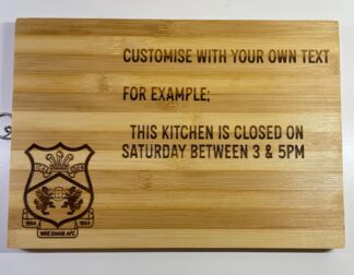 Wrexham AFC Bamboo Chopping Board Club Crest, Licensed Merchandise to Handy Stamps Ltd | 34cm x 24cm | Personalise with Your own Text