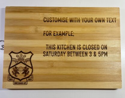 Wrexham AFC Bamboo Chopping Board Club Crest, Licensed Merchandise to Handy Stamps Ltd | 34cm x 24cm | Personalise with Your own Text