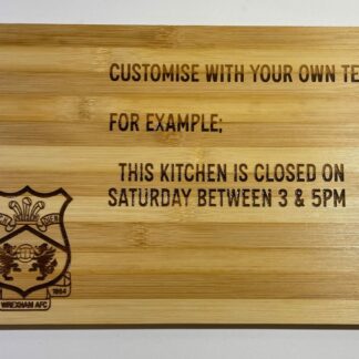 Wrexham AFC Bamboo Chopping Board Club Crest, Licensed Merchandise to Handy Stamps Ltd | 34cm x 24cm | Personalise with Your own Text