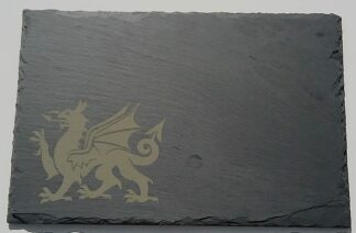 Natural Slate Dining Set with Welsh Dragon Design, 4 Placemats 30x20cm, 4 Coasters 10x10cm, 1 Serving Platter 30x12cm