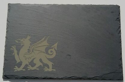 Natural Slate Dining Set with Welsh Dragon Design, 4 Placemats 30x20cm, 4 Coasters 10x10cm, 1 Serving Platter 30x12cm