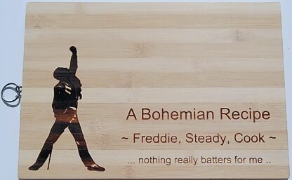 Freddie Mercury - Bohemian Recipe Bamboo Cutting Board with Musical Design, 34 cm x 24 cm Wooden Chopping Block, Decorative Kitchen Board
