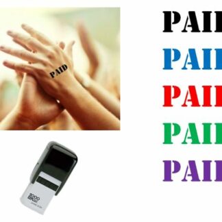 PAID Hand Stamp - Ideal for events/parties etc. 28mm x 28mm Choice of colours