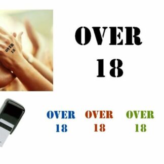 OVER 18 Hand Stamp - Ideal for events/parties etc. 28mm x 28mm Choice of colours
