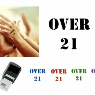 OVER 21 Hand Stamp - Ideal for events/parties etc. 28mm x 28mm Choice of colours