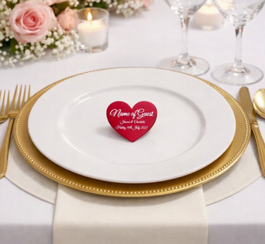 Personalised Heart Shape Wedding Day Name Place Setting Set of 10 - Image 3