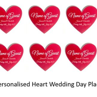 Personalised Heart Shape Wedding Day Name Place Setting Set of 10