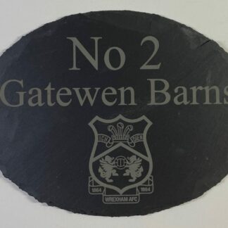Wrexham AFC Slate House Sign with Club Crest, Licensed Merchandise to Handy Stamps Ltd | 20cm x 15cm | Personalise with Your own Text