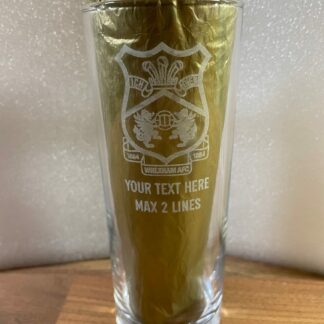 Wrexham AFC Hi-Ball Glass with Club Crest, Licensed Merchandise to Handy Stamps Ltd | Personalise with Your own Text, Dishwasher Safe, 360ml, with slate coaster