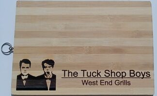 Novelty Pet Shop Boys Themed Bamboo Chopping/Serving Board with Engraved Design, Large Kitchen Board (34 cm x 24 cm) with Hanging Ring, 'West End Grills' Quote