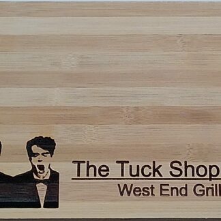 Novelty Pet Shop Boys Themed Bamboo Chopping/Serving Board with Engraved Design, Large Kitchen Board (34 cm x 24 cm) with Hanging Ring, 'West End Grills' Quote