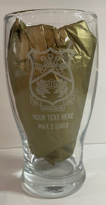 Wrexham AFC Pint Glass with Club Crest, Licensed Merchandise to Handy Stamps Ltd | Personalise with Your own Text - Image 2