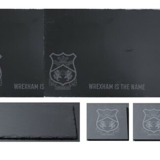 Wrexham AFC Slate Placemat, Coasters and Serving Platter set with Club Crest, Licensed Merchandise to Handy Stamps Ltd | 2 Placemats, 2 Coasters and 1 Serving Platter