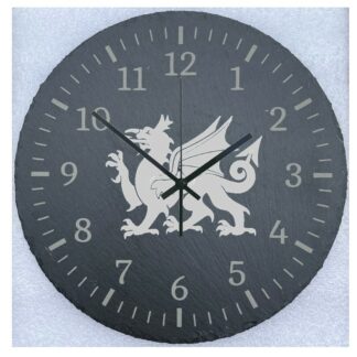 Handy Stamps Welsh Dragon Slate Wall Clock, 25 cm, Round, Battery Powered, Black