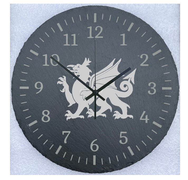 Handy Stamps Welsh Dragon Slate Wall Clock, 25 cm, Round, Battery Powered, Black