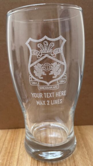 Wrexham AFC Pint Glass with Club Crest, Licensed Merchandise to Handy Stamps Ltd | Personalise with Your own Text