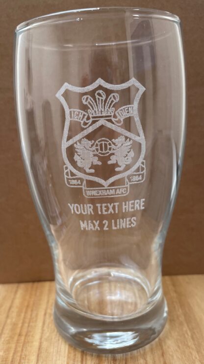 Wrexham AFC Pint Glass with Club Crest, Licensed Merchandise to Handy Stamps Ltd | Personalise with Your own Text