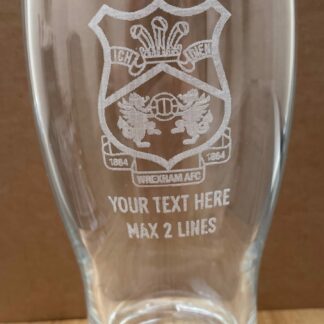 Wrexham AFC Pint Glass with Club Crest, Licensed Merchandise to Handy Stamps Ltd | Personalise with Your own Text, with slate coaster