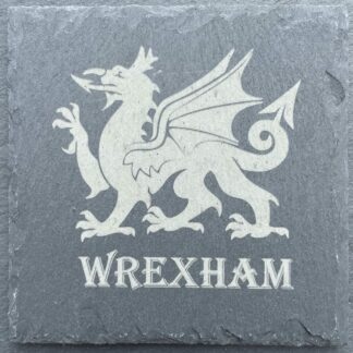 Welcome to Wrexham Welsh Dragon Slate Coasters, Set of 4, 10cm x 10cm, Grey